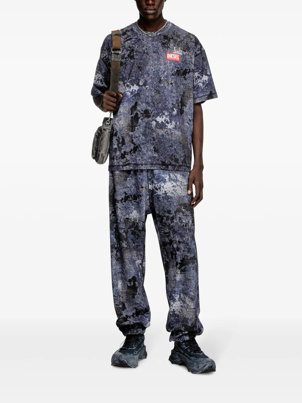 Image of Marbled Blue T-Boxt-R12 Tee by Diesel for Men - Season Spring-Summer 2025 - Model view 1