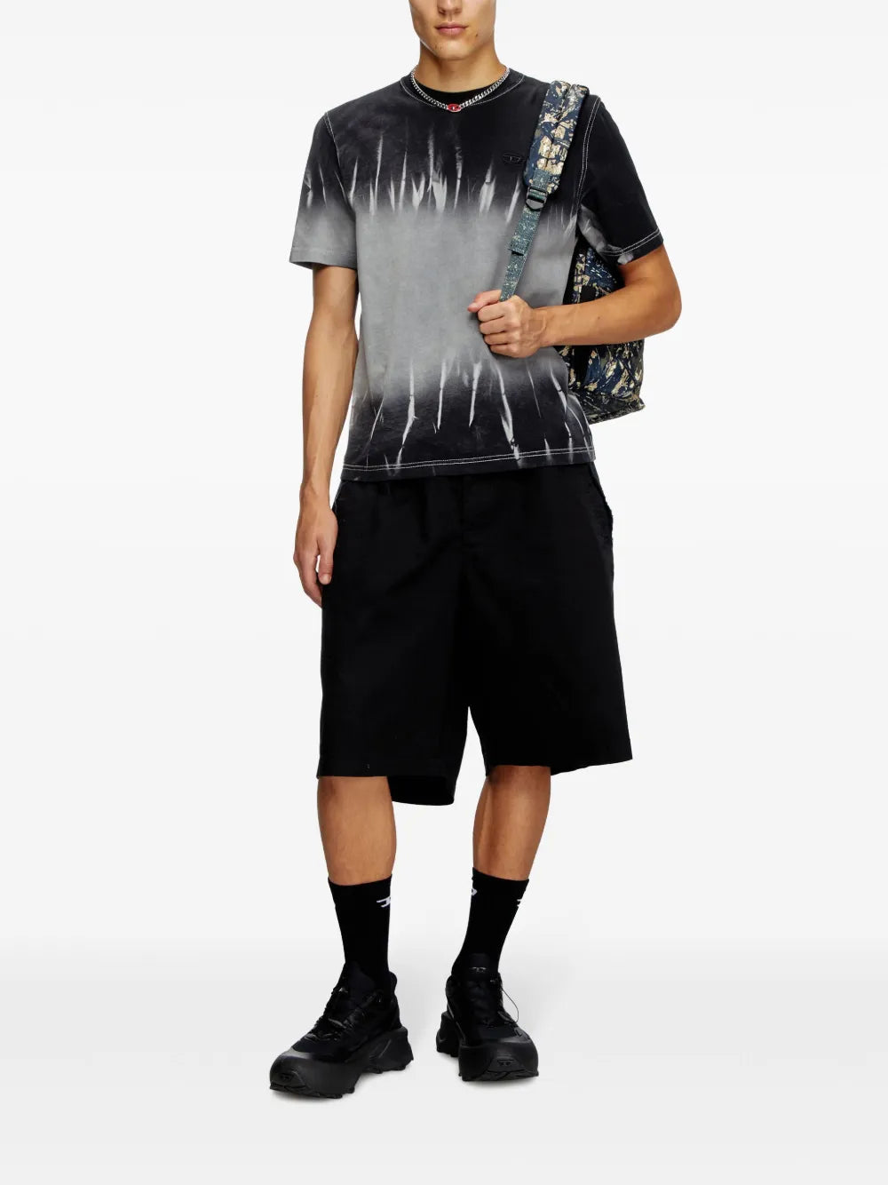 Diesel T-Adjust-R21, delavé T-shirt, grey and black print, premium cotton T-shirt, Spring-Summer 2025 collection