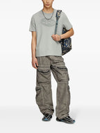 Diesel T-shirt, T-Adjust-Bigoval, blue-gray T-shirt, embossed logo tee, cotton T-shirt