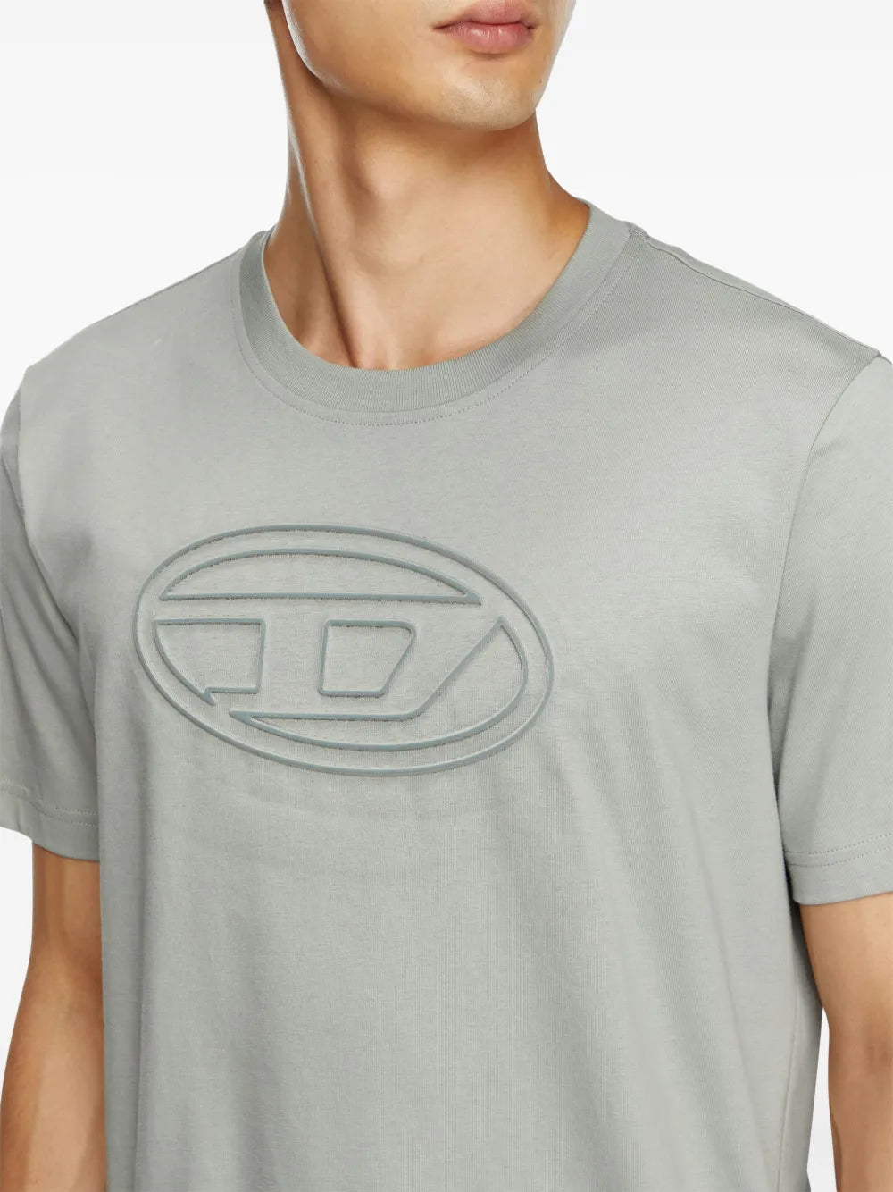 Diesel T-shirt, T-Adjust-Bigoval, blue-gray T-shirt, embossed logo tee, cotton T-shirt