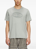 Diesel T-shirt, T-Adjust-Bigoval, blue-gray T-shirt, embossed logo tee, cotton T-shirt