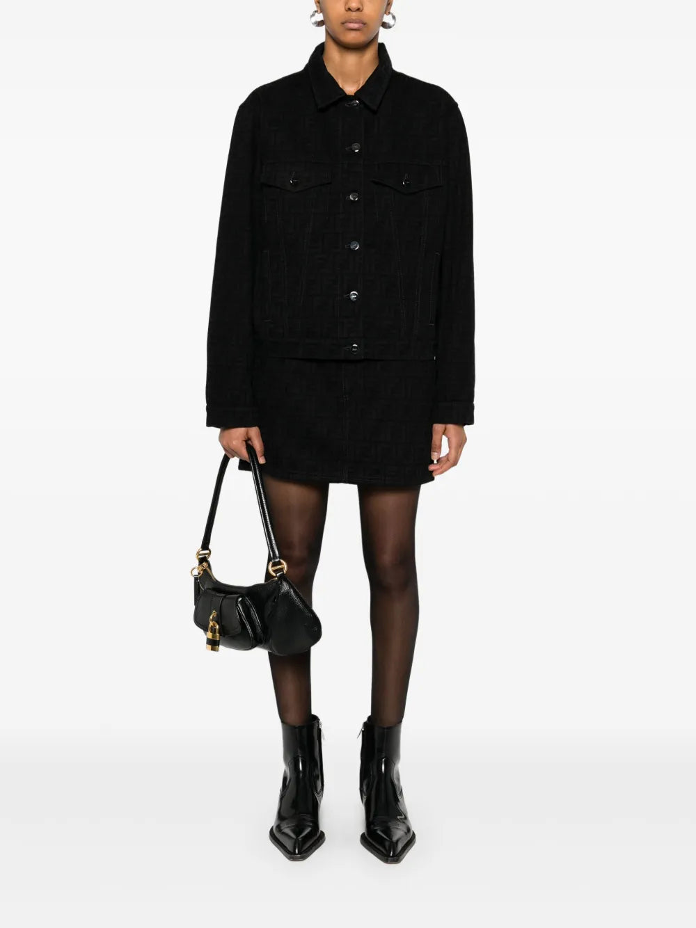 레이저 모티프 데님 미니스커트