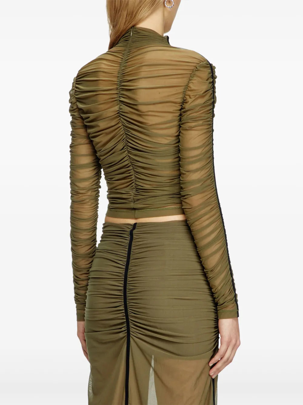 Diesel T-Aiko, kaki top, women's top, transparent nylon, Spring-Summer fashion