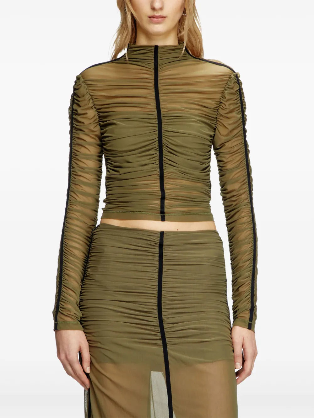 Diesel T-Aiko, kaki top, women's top, transparent nylon, Spring-Summer fashion