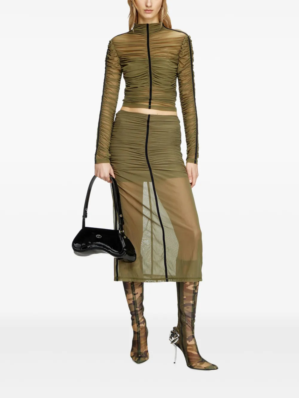 Diesel T-Aiko, kaki top, women's top, transparent nylon, Spring-Summer fashion