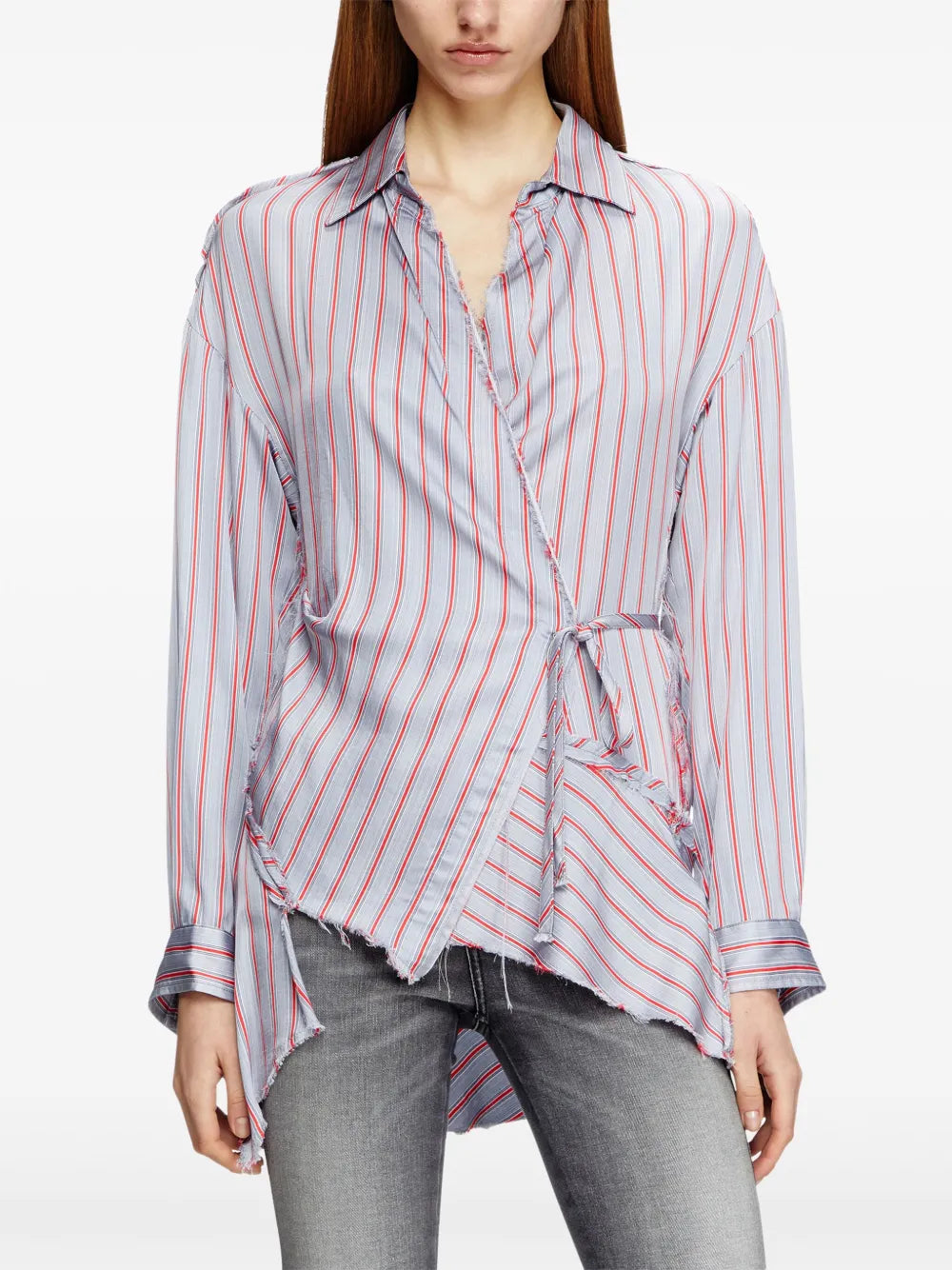 Diesel C-Razy shirt, asymmetrical wrap shirt, women's striped shirt, designer blouse, contemporary fashion