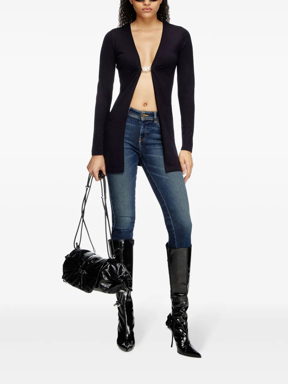 Open Cardigan, V-Neck Cardigan, M-Pierry, Navy Wool Cardigan, Spring-Summer Cardigan