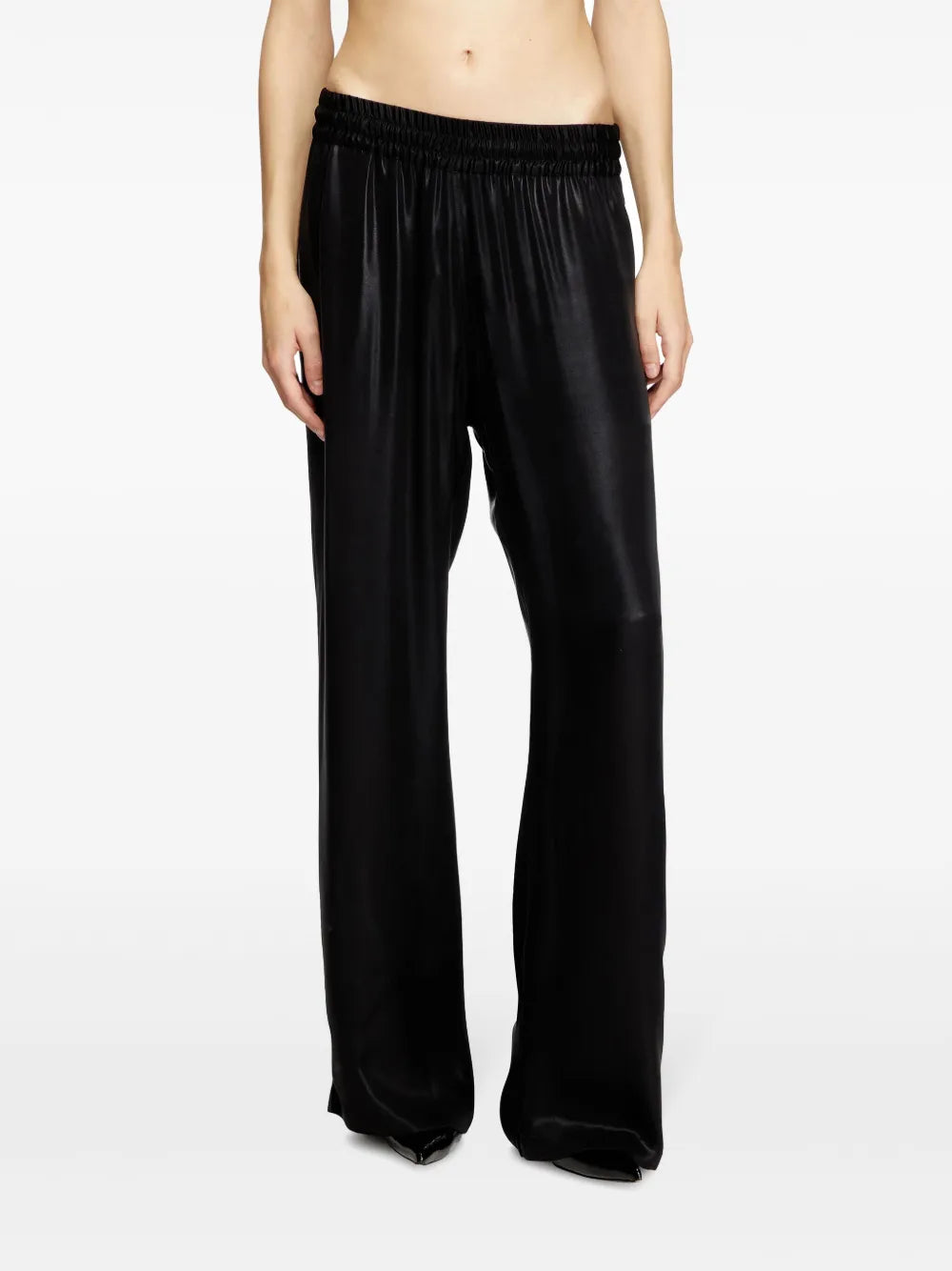 black trousers, fluid trousers, satin finish, P-Dreyer, women's fashion