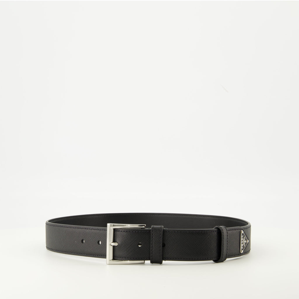 Prada belt, black leather belt, adjustable belt, men's accessories, luxury belts