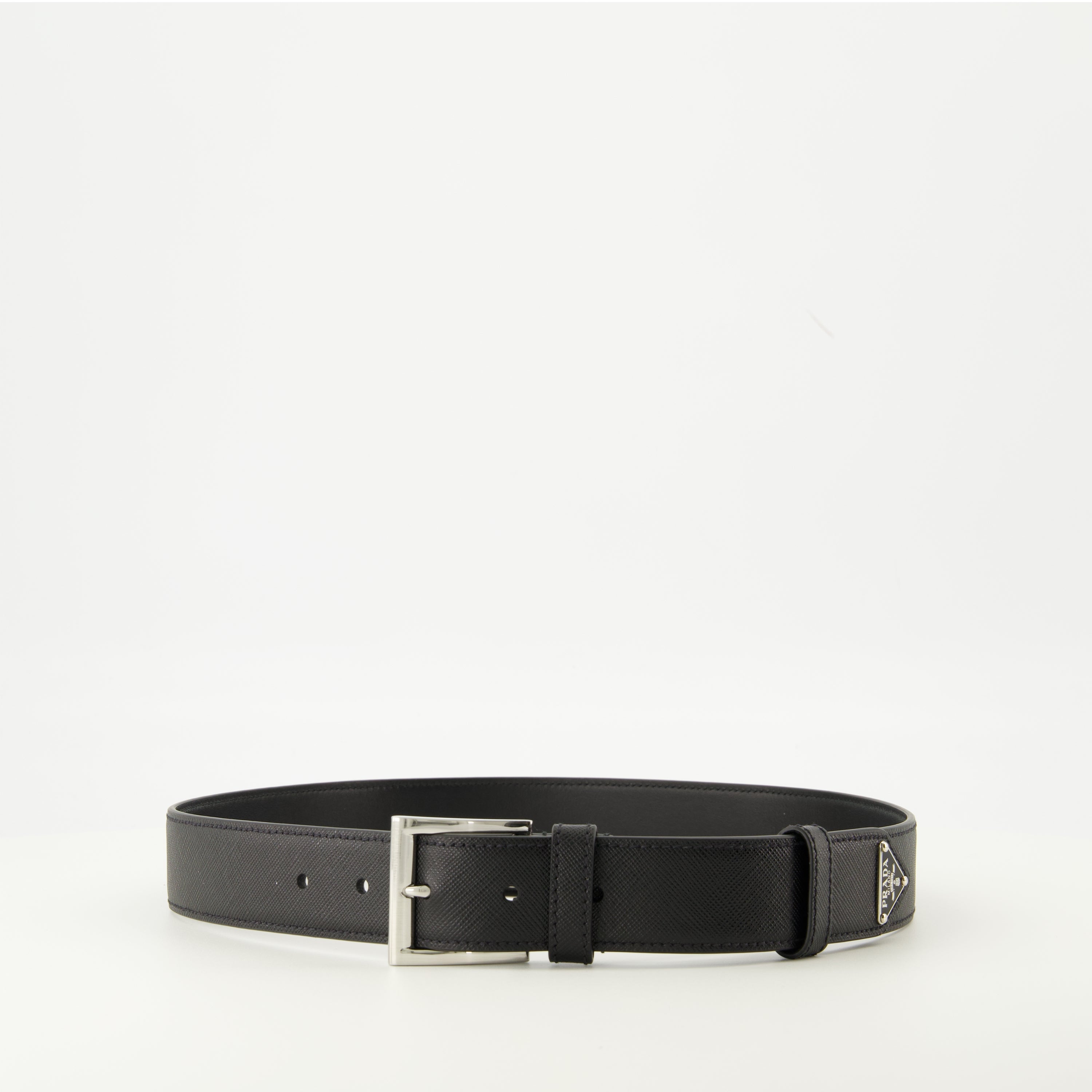 Prada belt, black leather belt, adjustable belt, men's accessories, luxury belts
