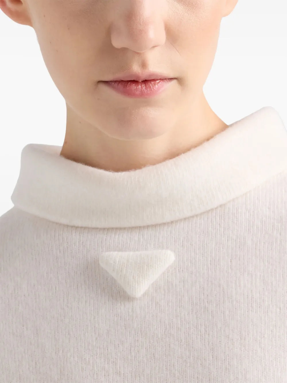 cream wool dress, Prada dress, high collar dress, Spring-Summer 2025, stylish dress