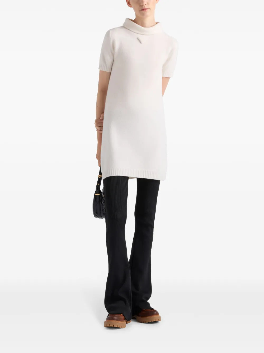 cream wool dress, Prada dress, high collar dress, Spring-Summer 2025, stylish dress