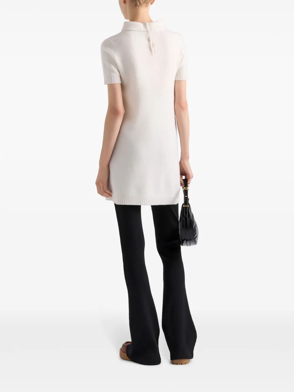 cream wool dress, Prada dress, high collar dress, Spring-Summer 2025, stylish dress