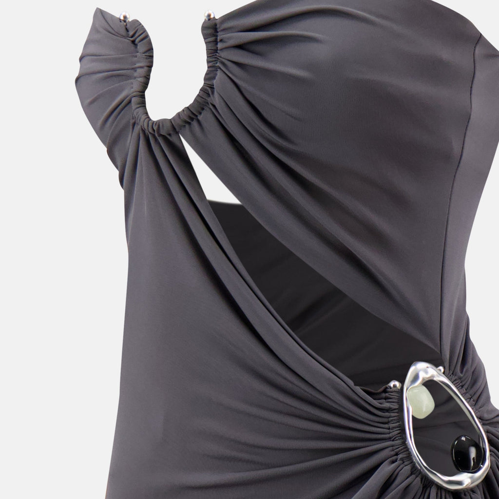 Image of Robe Orica Grise by Christopher Esber for Women - Season Spring-Summer 2026 - Detail View 1
