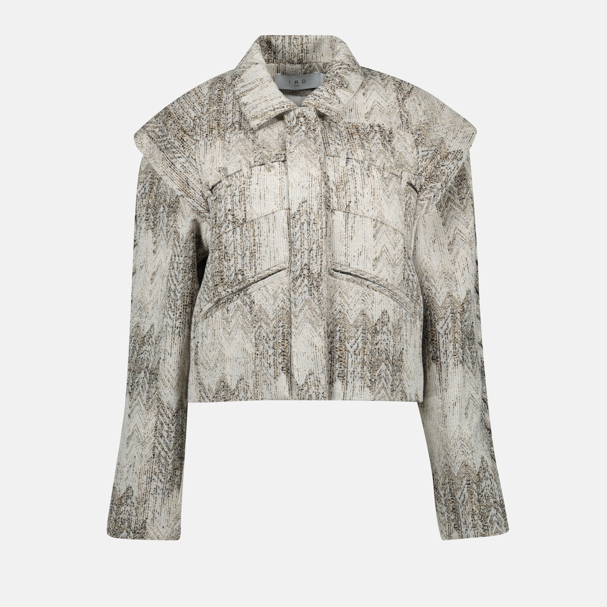 jacquard jacket, beige jacket, Iro Misa, women's fashion, contemporary style