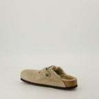 Image of Beige Fur Mules Boston by Birkenstock for Unisex - Season Autumn-Winter 2024 - Back Right Three-Quarter View