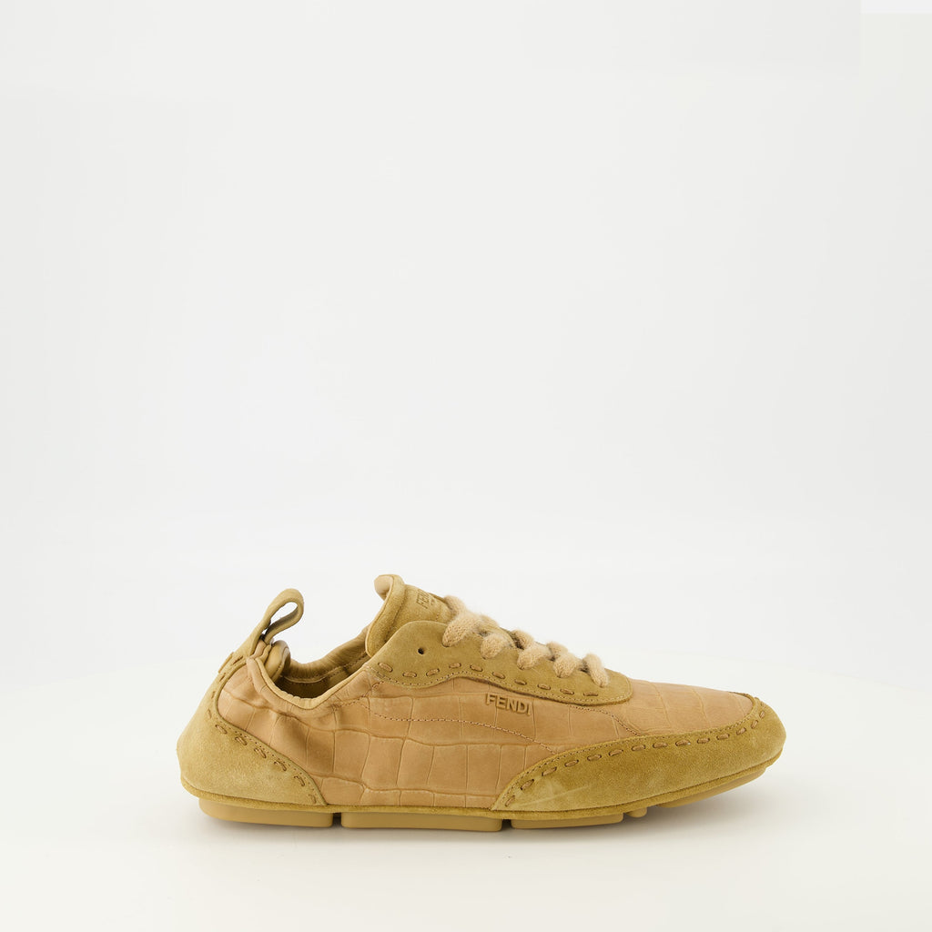 Fendi sneakers, brown sneakers, calf leather shoes, autumn-winter collection, fashion footwear