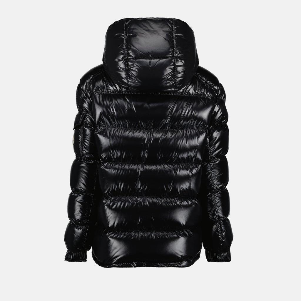 Moncler Maire, black down jacket, glossy nylon jacket, removable hood coat, autumn winter outerwear