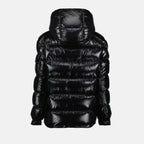 Moncler Maire, black down jacket, glossy nylon jacket, removable hood coat, autumn winter outerwear