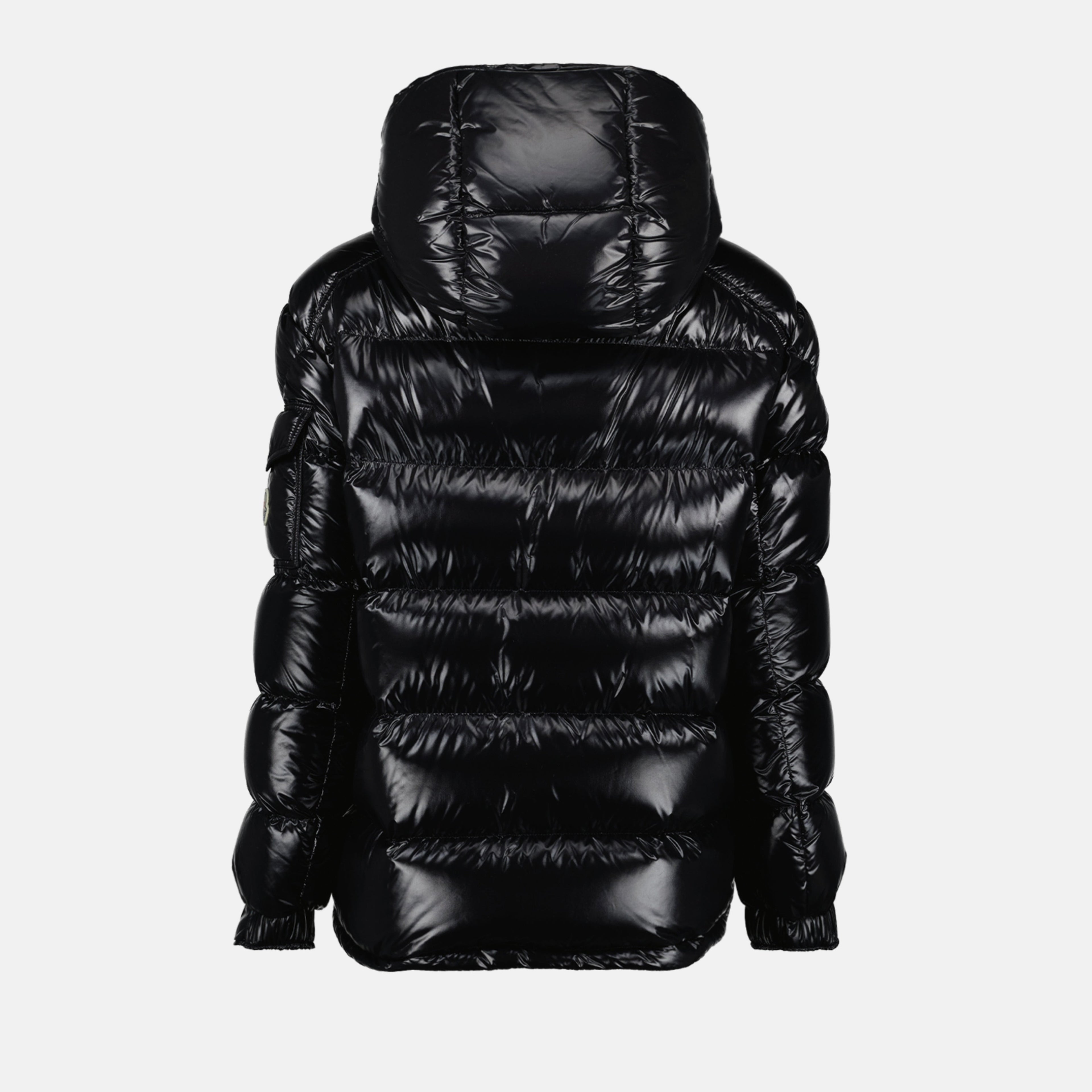 Moncler Maire, black down jacket, glossy nylon jacket, removable hood coat, autumn winter outerwear