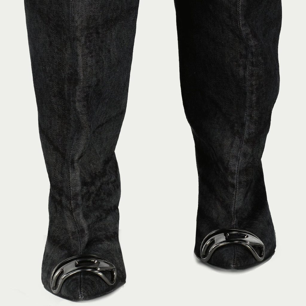 thigh-high boots, denim boots, black washed boots, Diesel footwear, autumn winter collection