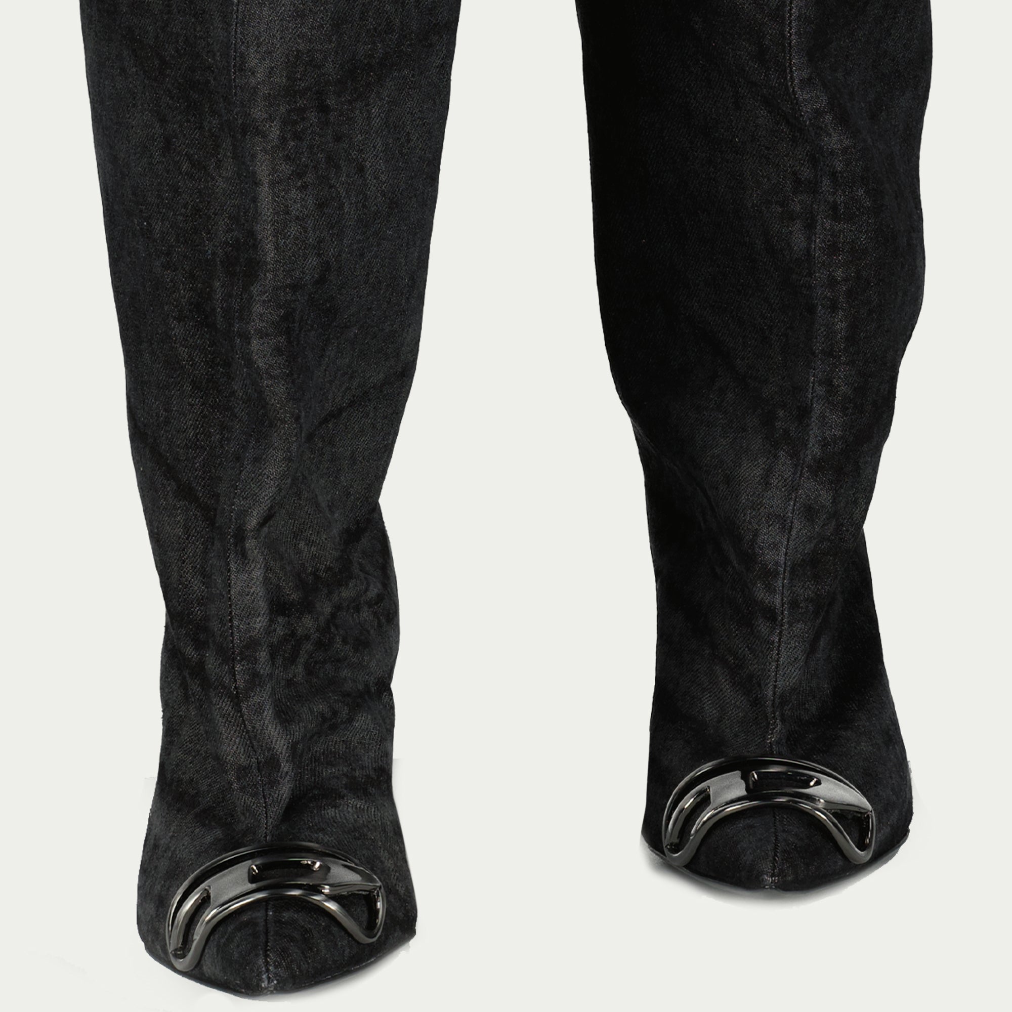 thigh-high boots, denim boots, black washed boots, Diesel footwear, autumn winter collection