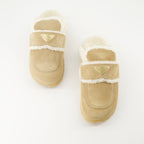 luxury mules, shearling mules, Prada footwear, Autumn-Winter shoes, beige mules
