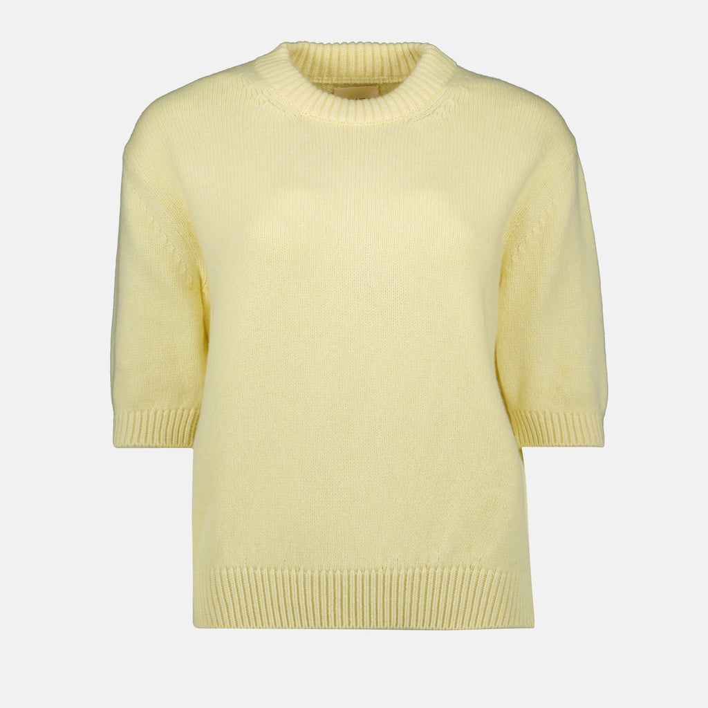 cashmere pullover, short sleeve sweater, yellow pullover, Khaite Davin, Spring-Summer collection