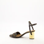 Image of Delfina Brown Heeled Sandals by Fendi for Women - Season Spring-Summer 2025 - Back Right Three-Quarter View