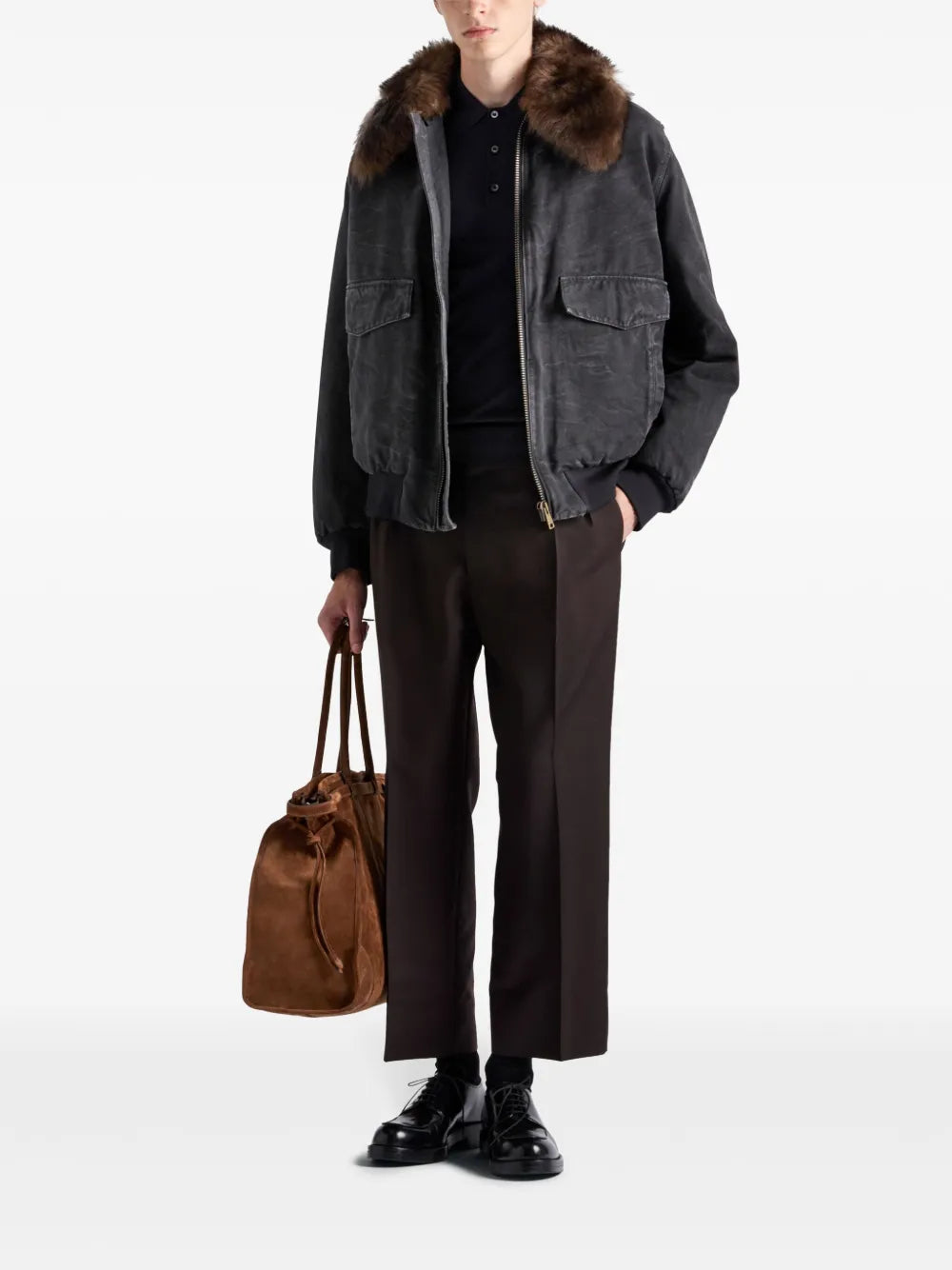 shearling collar jacket, oversized cotton jacket, zip closure jacket, black jacket fashion, versatile collar jacket