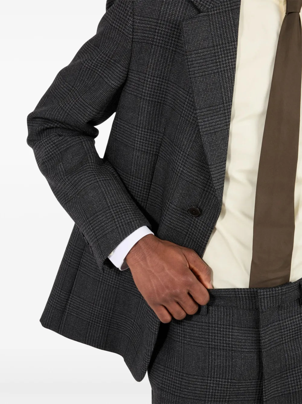 프라다 남성용 회색 체크 울 바지 이미지 - 가을-겨울 2024 시즌 - 세부 정보 보기 7