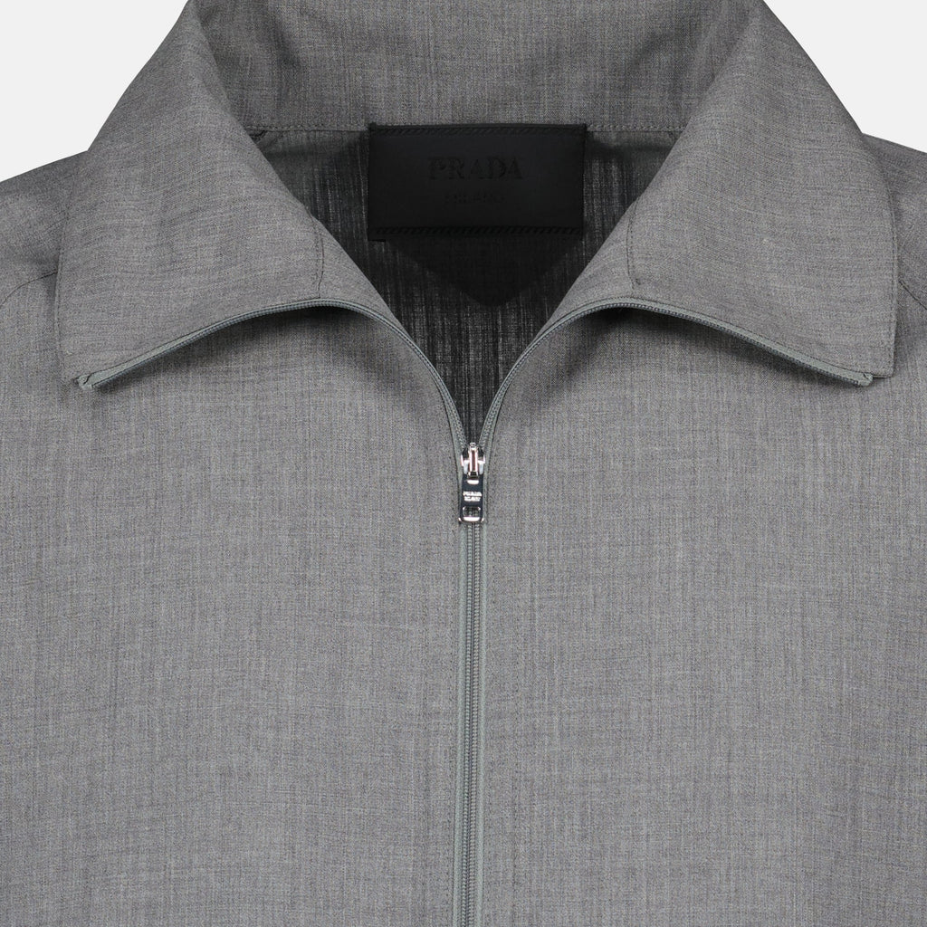 Prada jacket, grey wool jacket, men's outerwear, Autumn-Winter collection, high collar jacket