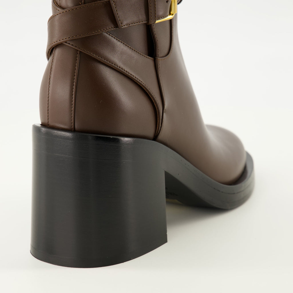 Vlogo booties, Valentino Garavani footwear, brown leather booties, luxury footwear, designer booties