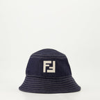 Image of Denim Bucket Hat with Embroidered Logo by Fendi for Men - Season Spring-Summer 2024 - Front View