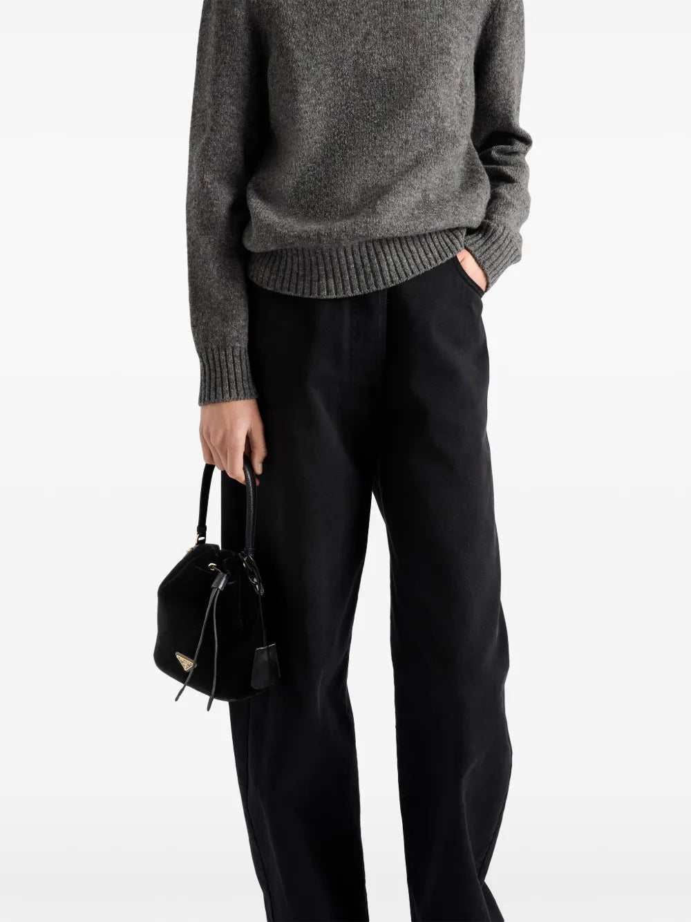 black denim jeans, wide-leg jeans, five-pocket design, metal logo jeans, faded black jeans