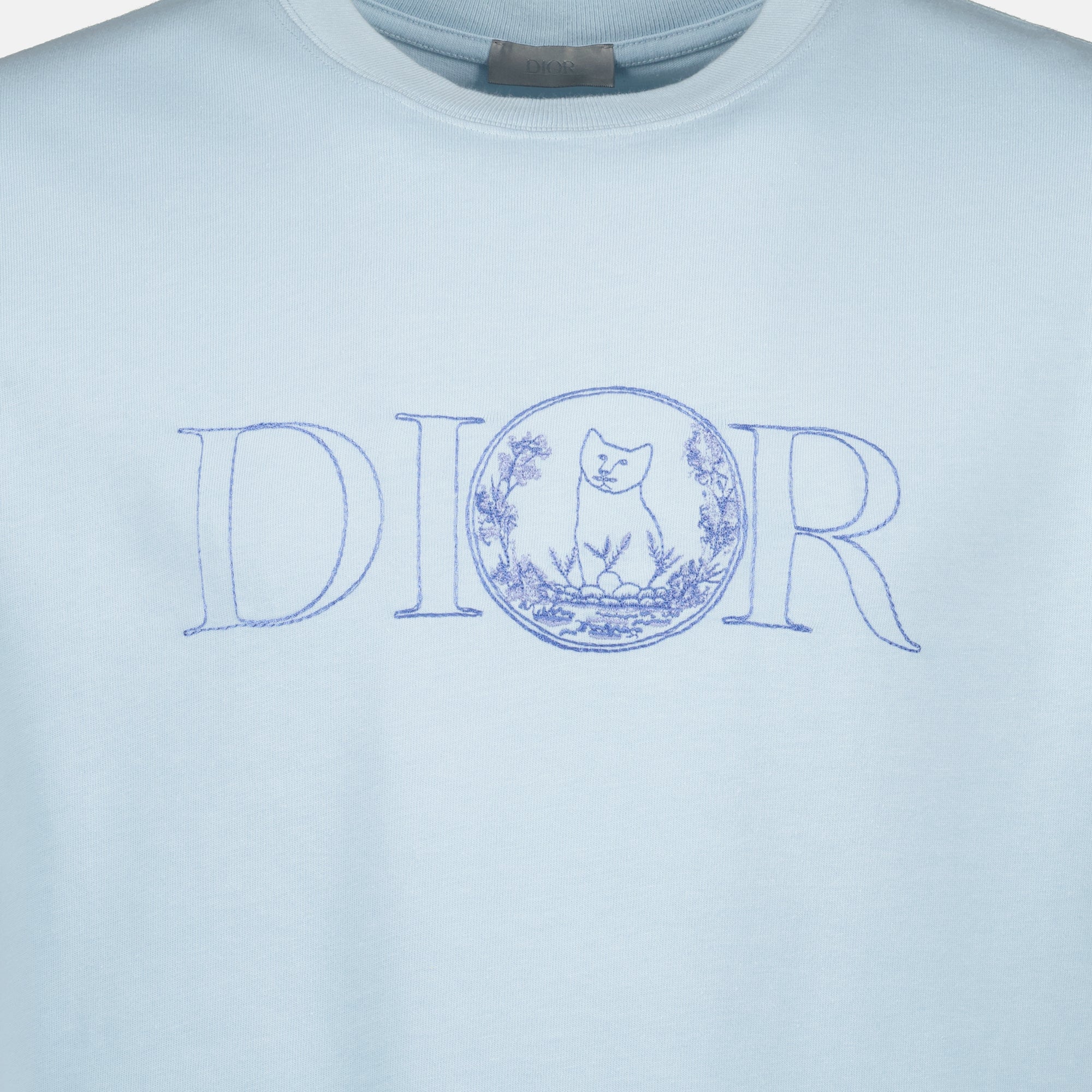 Dior, Hylton Nel, blue T-shirt, embroidered logo, cotton jersey