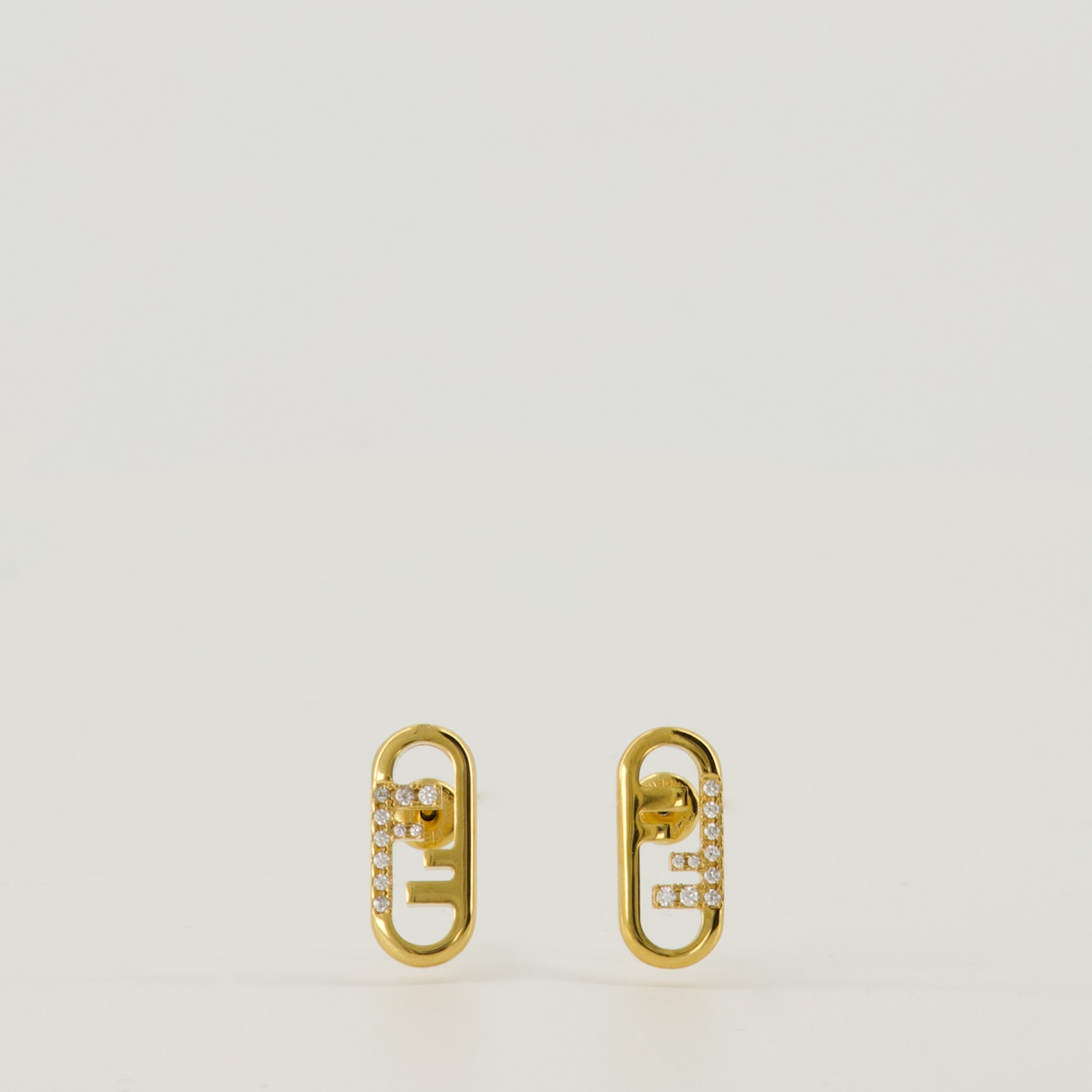 Fendi earrings, O'Lock jewelry, gold earrings, crystal adorned earrings, designer accessories