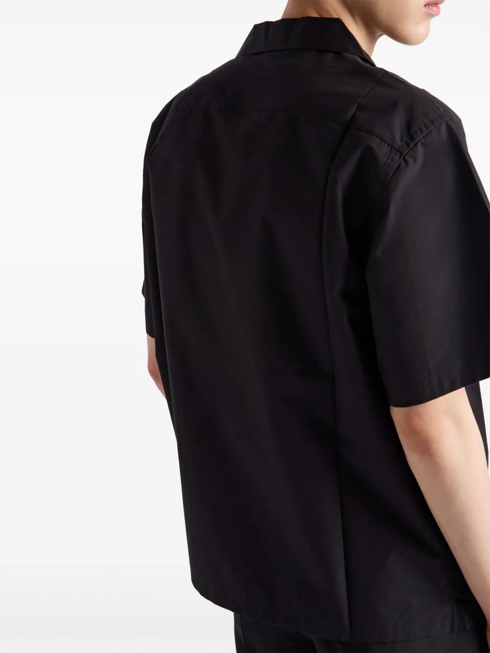 black short sleeve shirt, oversize fit, triangle logo, cotton nylon blend, Prada Spring-Summer 2025
