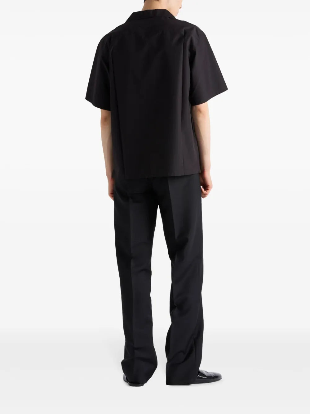 black short sleeve shirt, oversize fit, triangle logo, cotton nylon blend, Prada Spring-Summer 2025