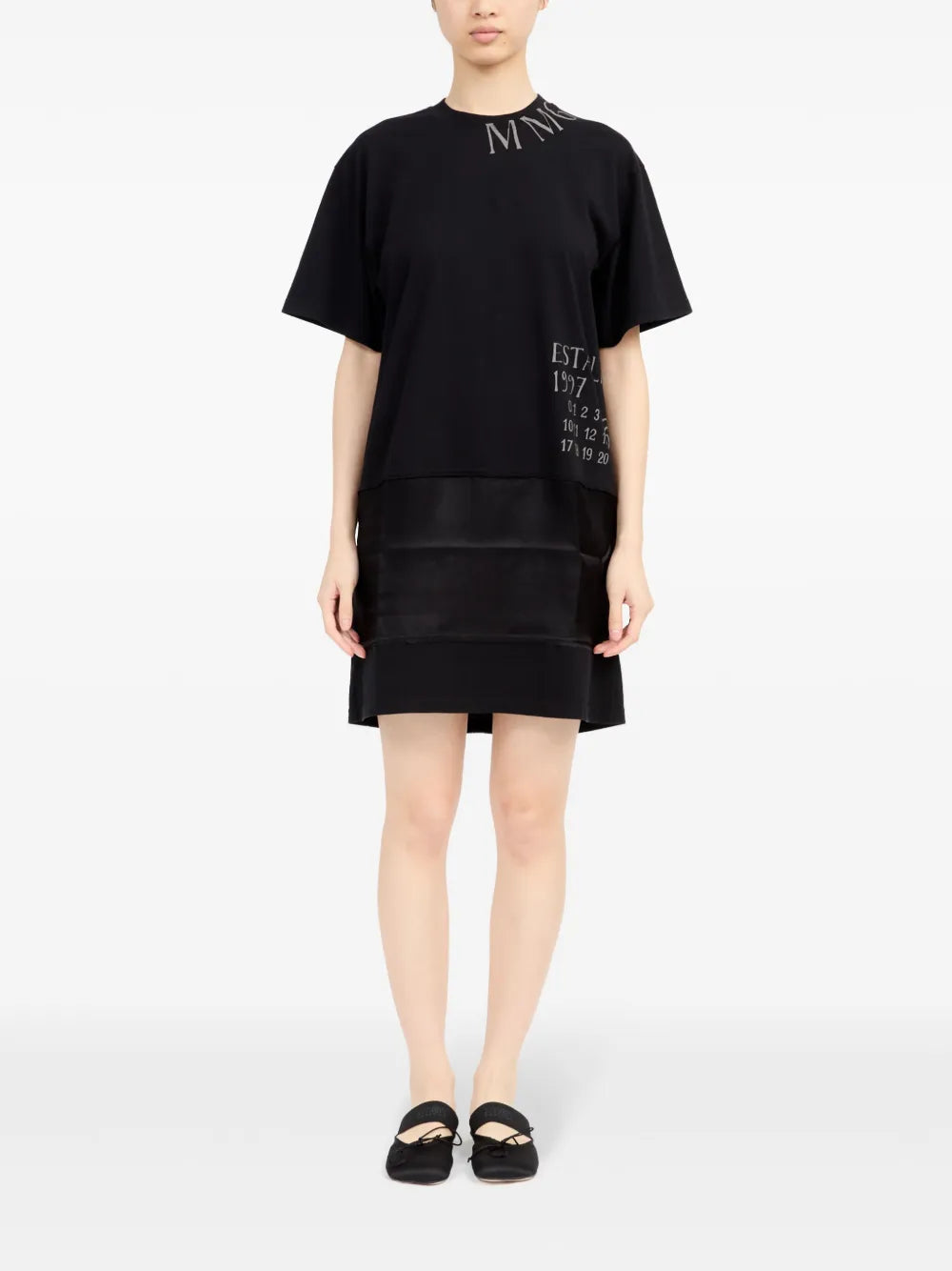 Black T-shirt Dress, Printed Dress, MM6 Collection, Oversized Style, Spring-Summer Fashion