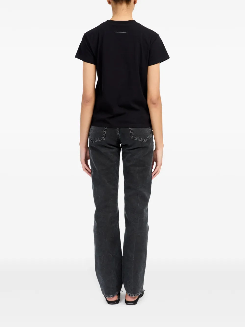 MM6 Numeric T-shirt, Black Fringed T-shirt, Cropped Cotton T-shirt, Designer T-shirts 2025, Chic Black Tops