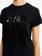 MM6 Numeric T-shirt, Black Fringed T-shirt, Cropped Cotton T-shirt, Designer T-shirts 2025, Chic Black Tops
