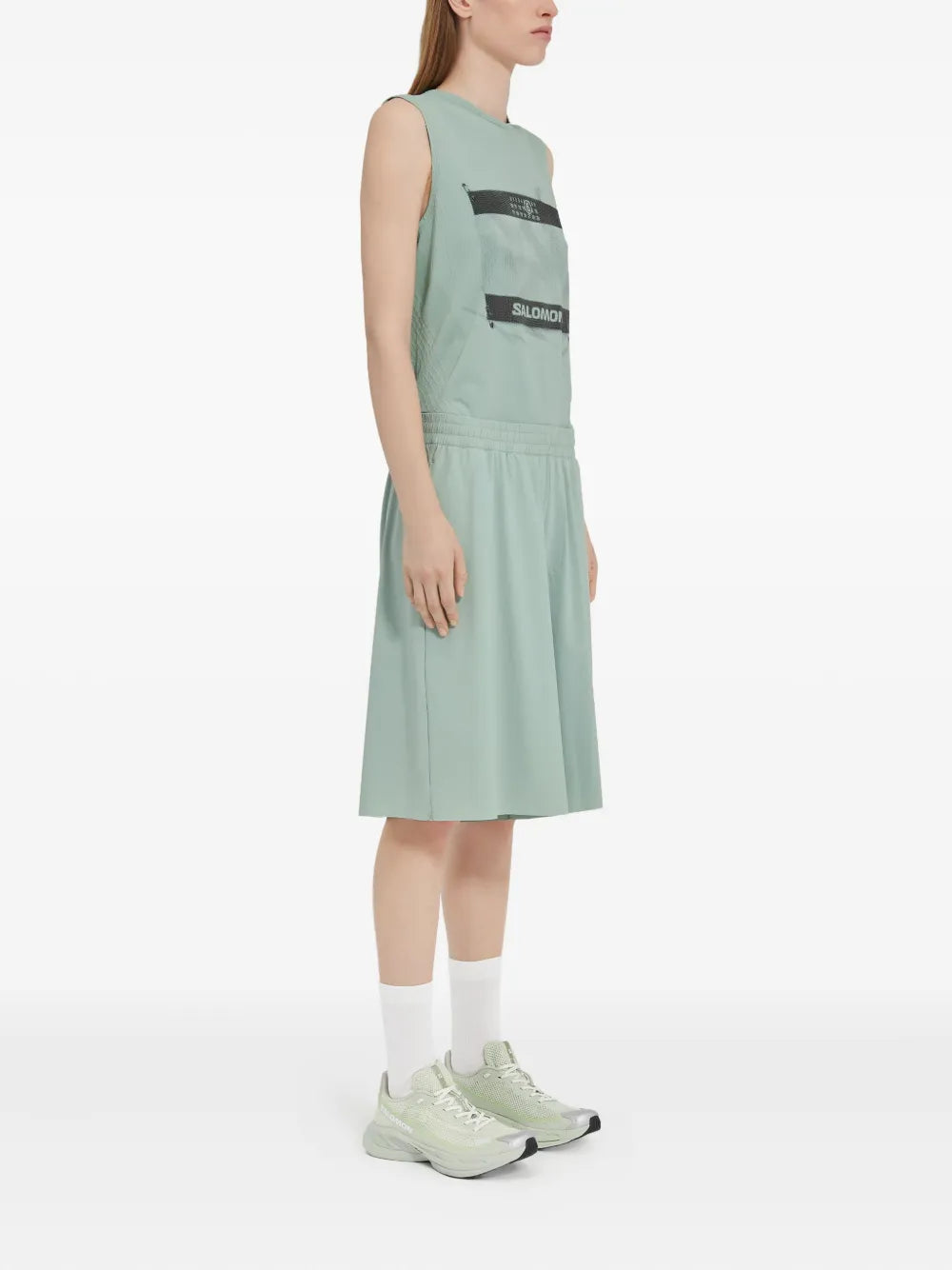 MM6 shorts, green sports shorts, oversized fit, nylon shorts, Spring-Summer collection