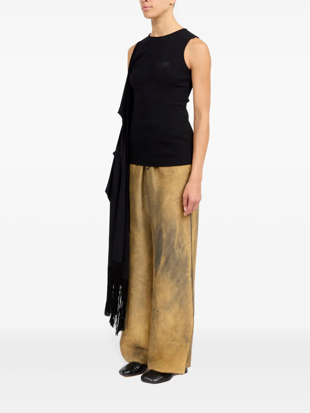 black fringed t-shirt, MM6 fashion, cotton t-shirt, spring summer 2025, fringe detail