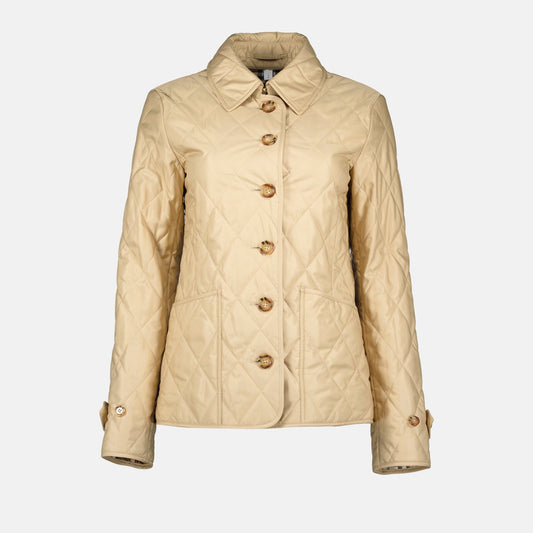 quilted beige jacket, Burberry, Autumn-Winter 2024, luxury outerwear, diamond quilting