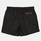 luxury swimwear, black swim shorts, designer swim shorts, Moncler swimwear, high-end swimwear