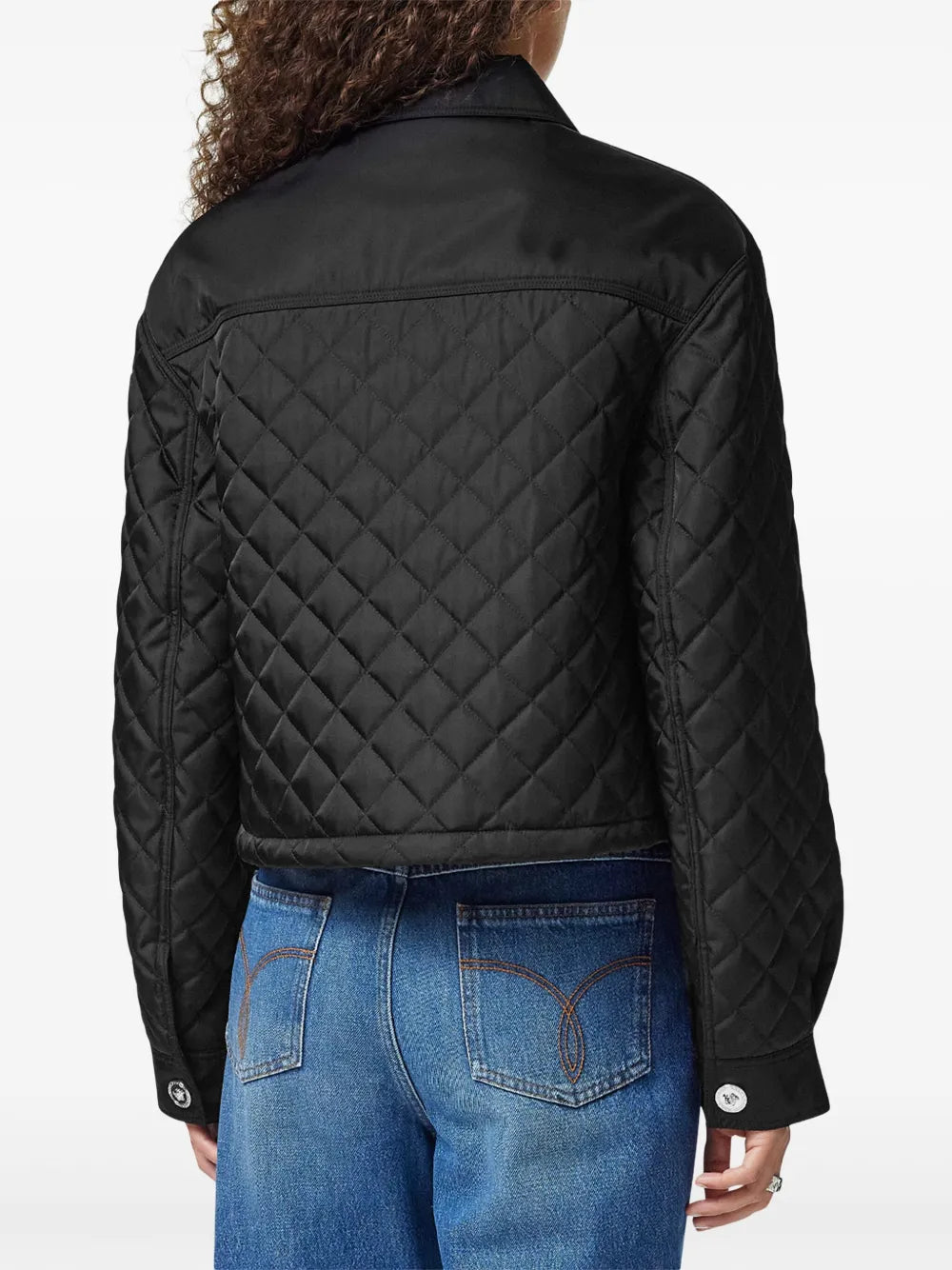 diamond quilted blouson, Versace outerwear, contemporary style jacket, women's quilted jacket, Medusa finish apparel