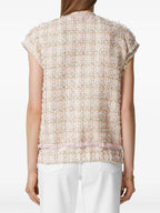 sleeveless jacket, tweed jacket, Versace style, women's outerwear, luxurious tweed