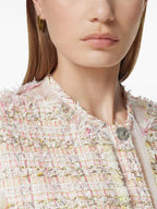 sleeveless jacket, tweed jacket, Versace style, women's outerwear, luxurious tweed