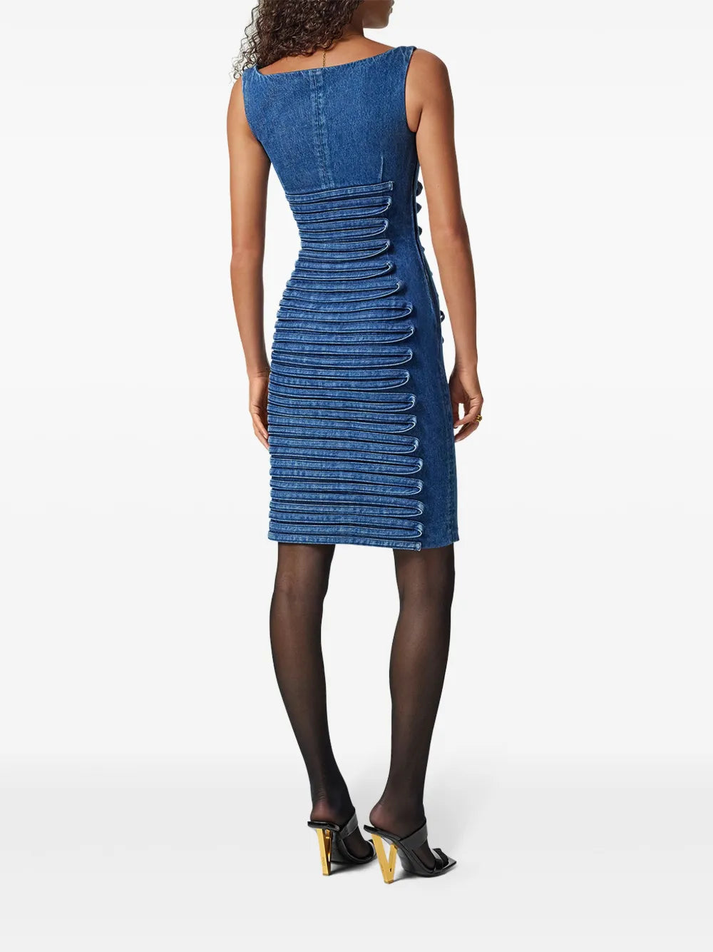 Denim dress, Versace, summer fashion, casual elegance, fitted dress